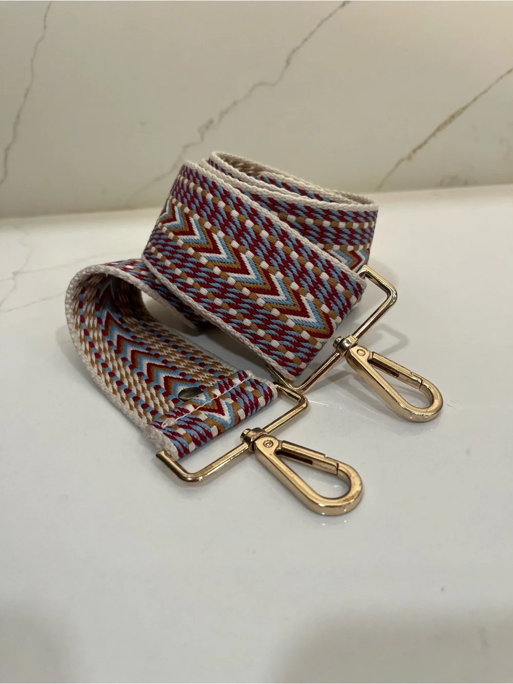 Boho Woven Adjustable Crossbody Bag Strap Red Blue Tan Gold Hardware